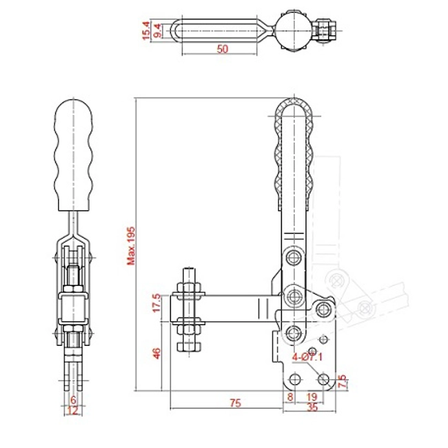 Vendita online Bloccaggio verticale base dritta braccio regolabile 250 Kg.